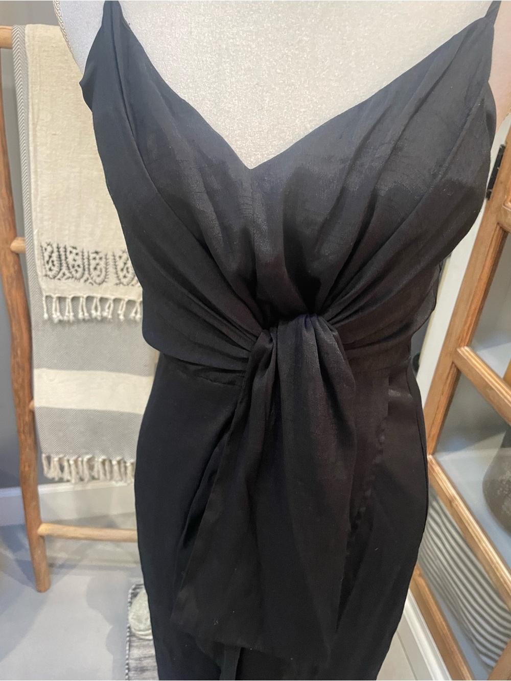 Black Knot-Front Slip Dress